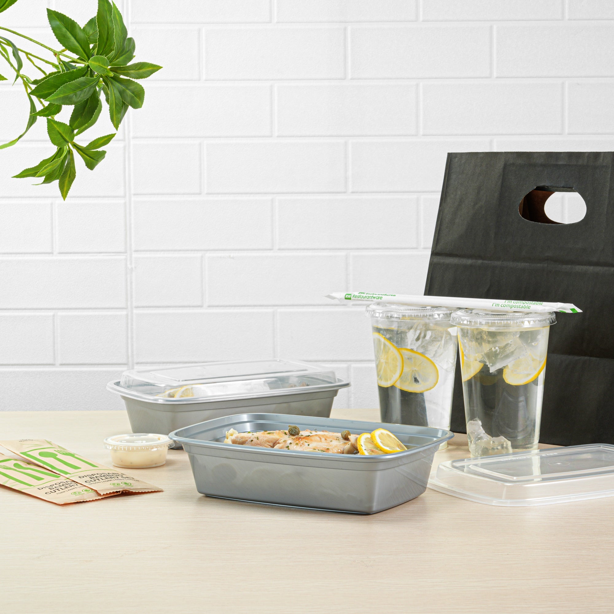 Asporto 38 oz Rectangle Silver Plastic To Go Box - with Clear Lid, Microwavable - 8 3/4" x 6" x 2" - 100 count box