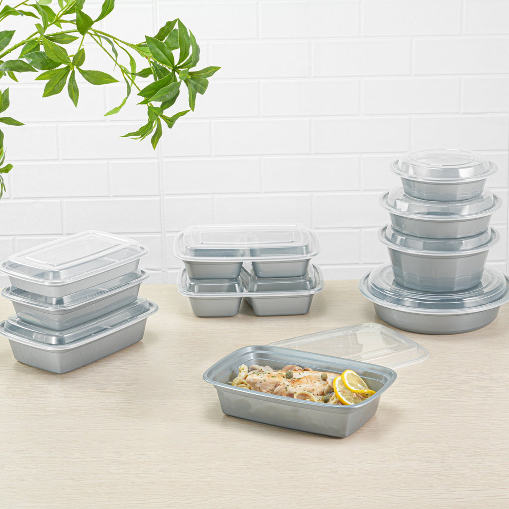 Asporto 38 oz Rectangle Silver Plastic To Go Box - with Clear Lid, Microwavable - 8 3/4" x 6" x 2" - 100 count box