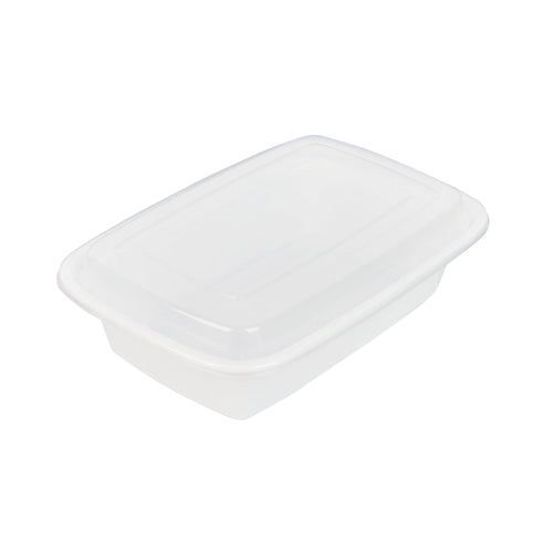 Asporto 38 oz Rectangle White Plastic To Go Box - with Clear Lid, Microwavable - 8 3/4" x 6" x 2" - 100 count box