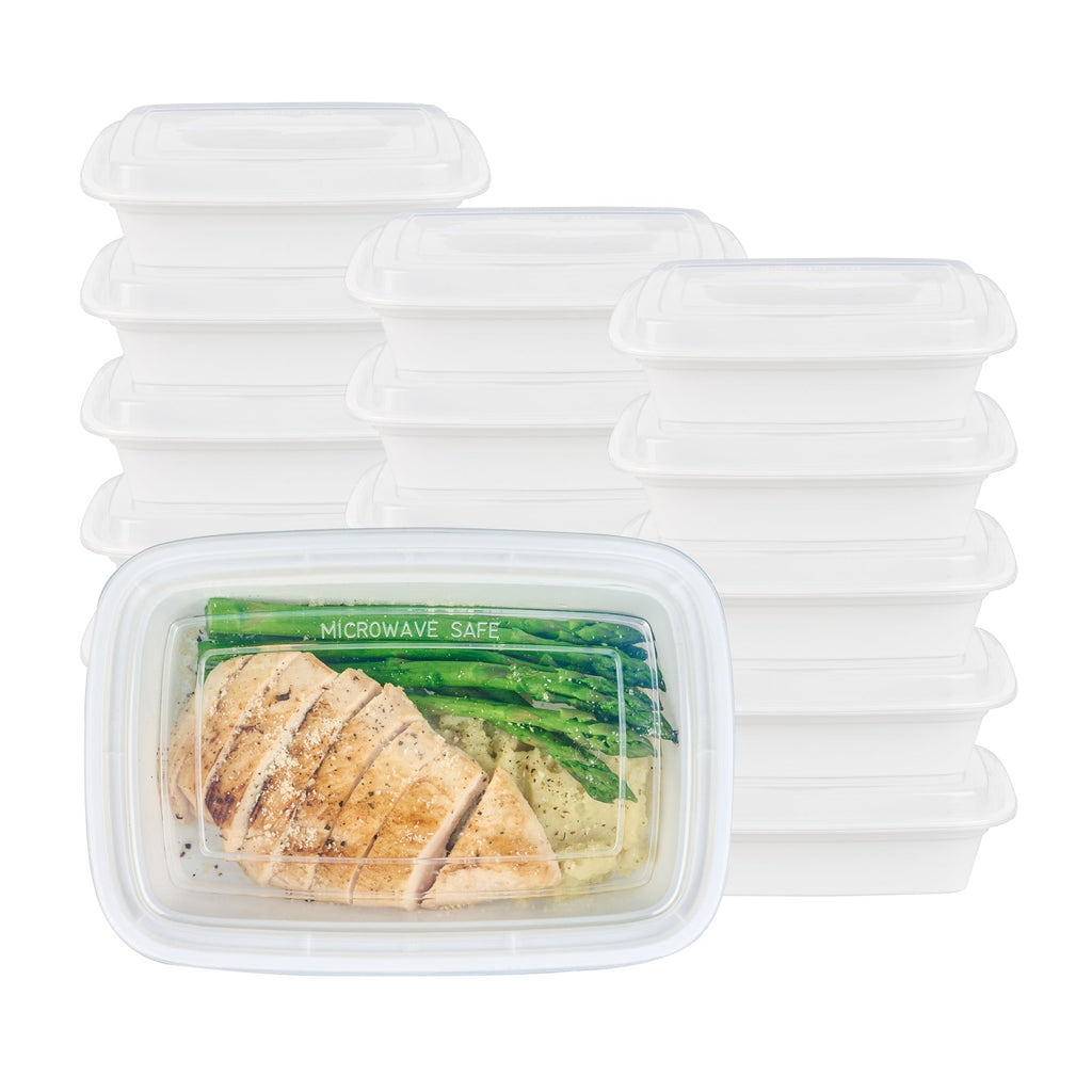 Asporto 38 oz Rectangle White Plastic To Go Box - with Clear Lid, Microwavable - 8 3/4" x 6" x 2" - 50 count box