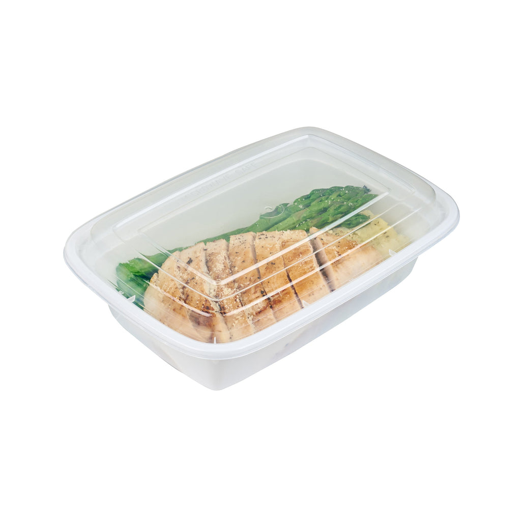 Asporto 38 oz Rectangle White Plastic To Go Box - with Clear Lid, Microwavable - 8 3/4" x 6" x 2" - 50 count box