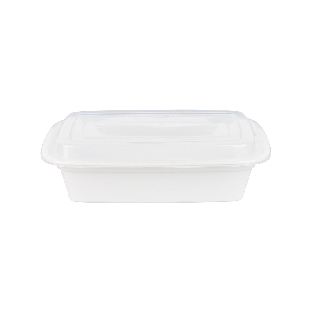 Asporto 38 oz Rectangle White Plastic To Go Box - with Clear Lid, Microwavable - 8 3/4" x 6" x 2" - 50 count box