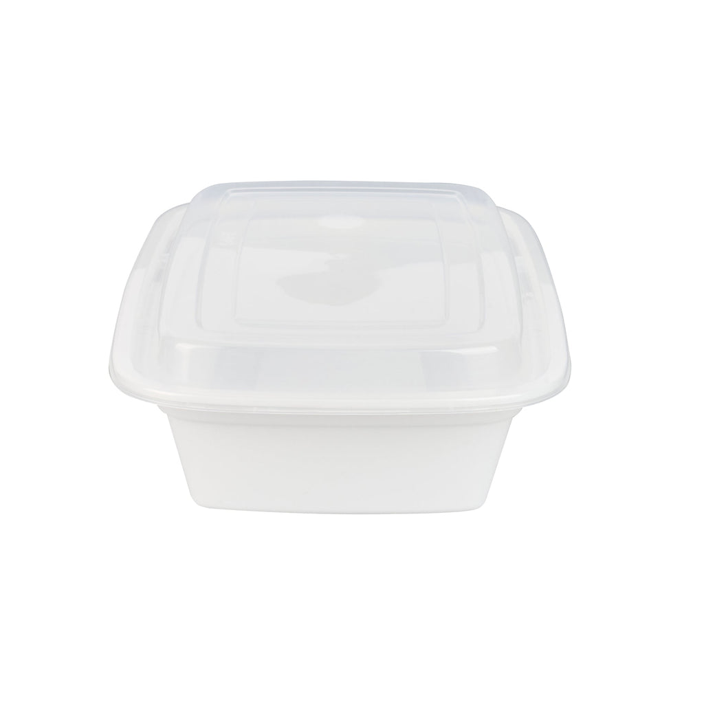 Asporto 38 oz Rectangle White Plastic To Go Box - with Clear Lid, Microwavable - 8 3/4" x 6" x 2" - 50 count box