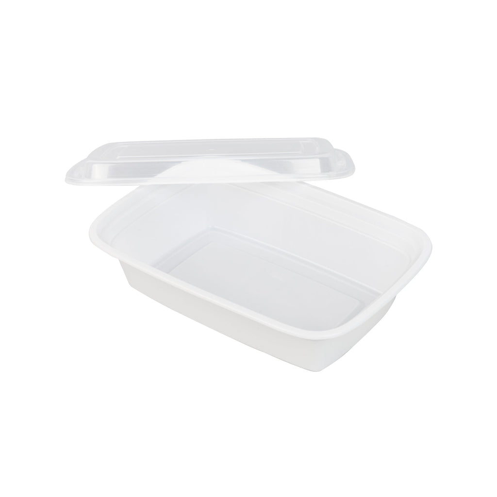 Asporto 38 oz Rectangle White Plastic To Go Box - with Clear Lid, Microwavable - 8 3/4" x 6" x 2" - 50 count box