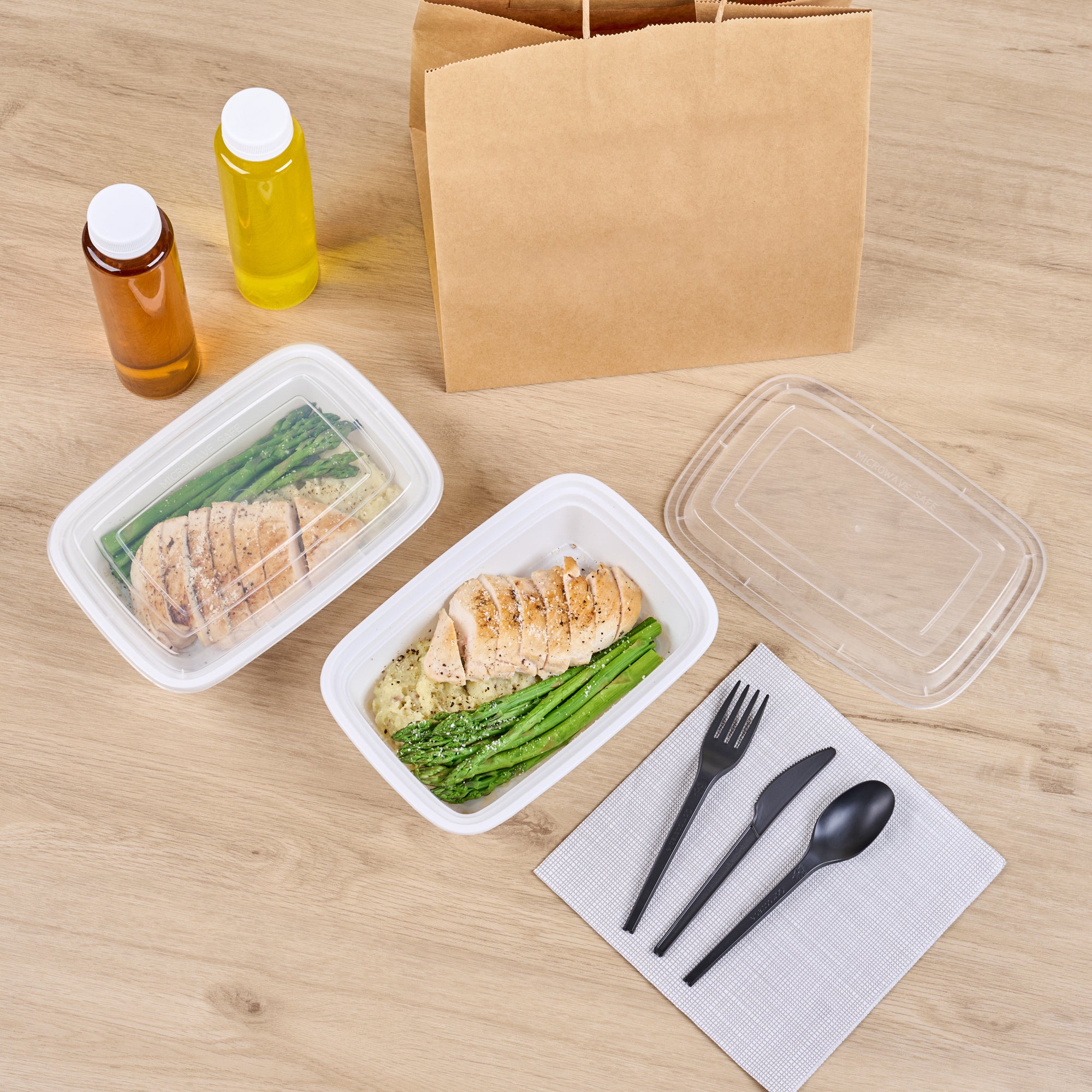 Asporto 38 oz Rectangle White Plastic To Go Box - with Clear Lid, Microwavable - 8 3/4" x 6" x 2" - 50 count box
