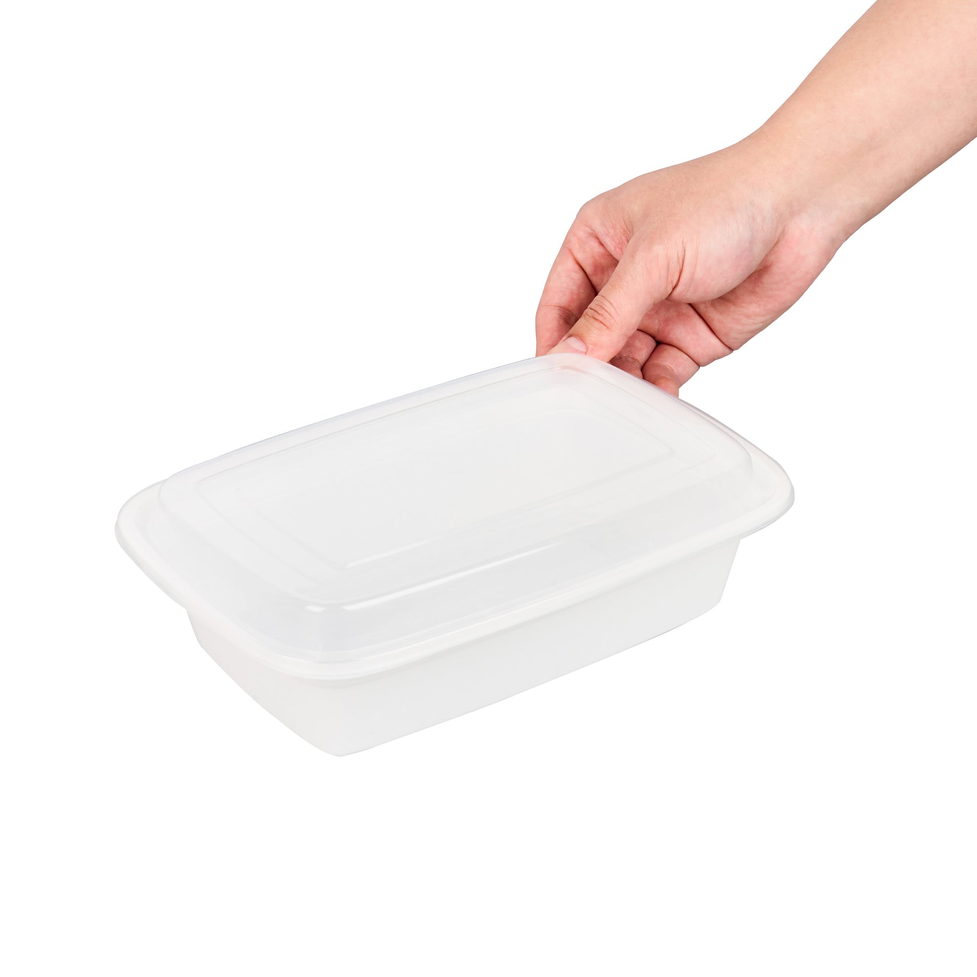 Asporto 38 oz Rectangle White Plastic To Go Box - with Clear Lid, Microwavable - 8 3/4" x 6" x 2" - 100 count box