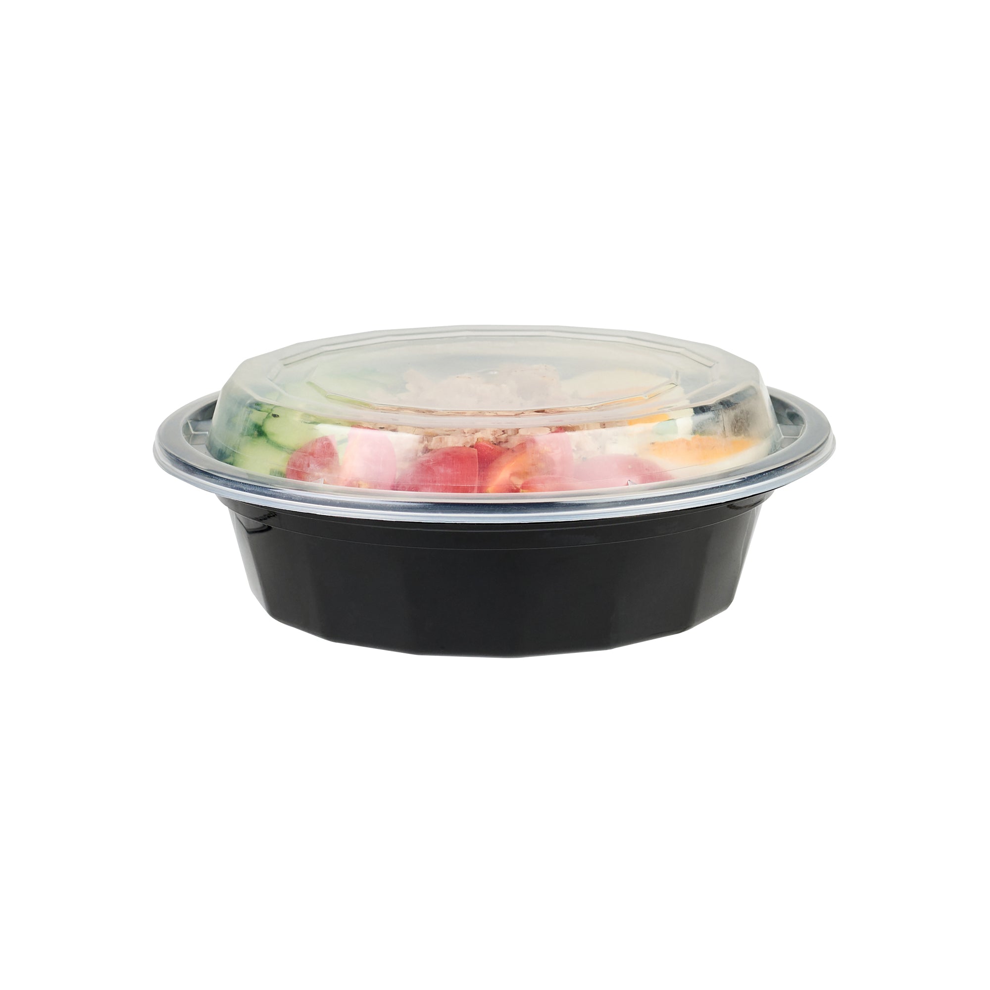 Asporto 16 oz Round Black Plastic To Go Box - with Clear Lid, Microwavable - 6 1/4" x 6 1/4" x 1 3/4" - 50 count box