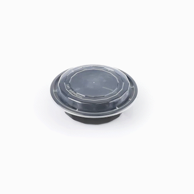 Asporto 16 oz Round Black Plastic To Go Box - with Clear Lid, Microwavable - 6 1/4" x 6 1/4" x 1 3/4" - 50 count box