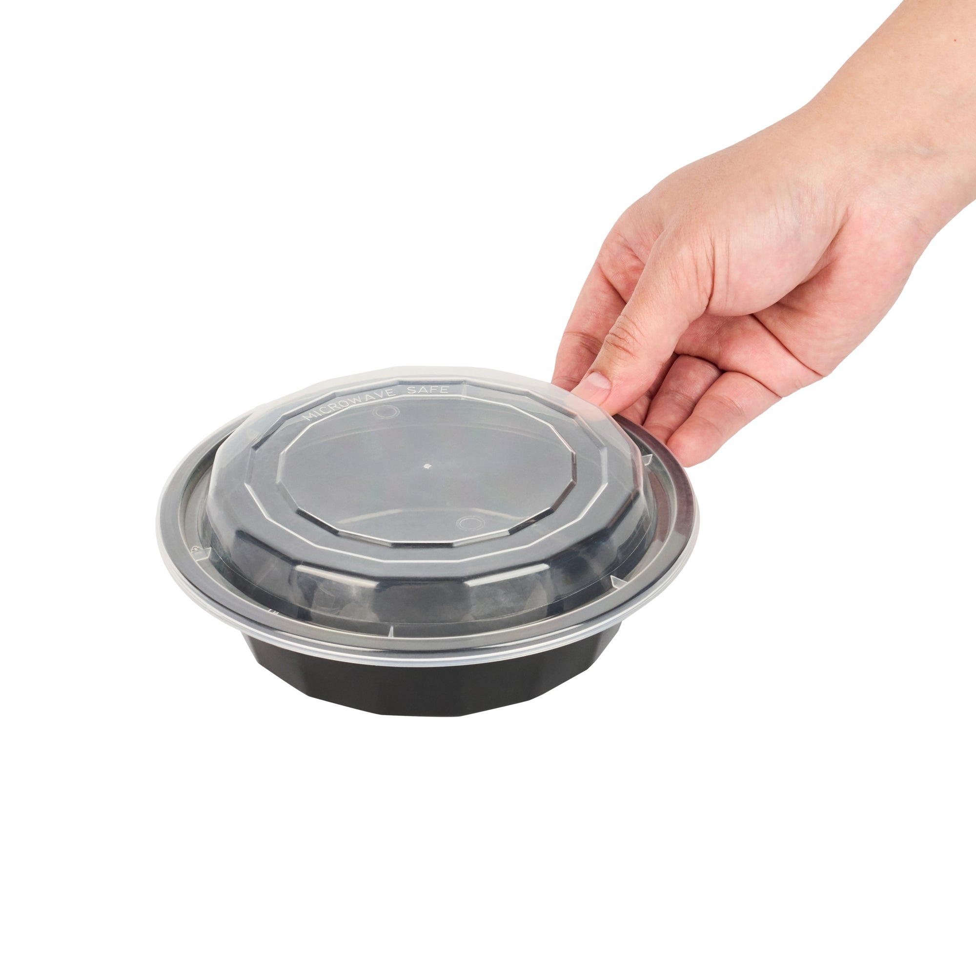 Asporto 16 oz Round Black Plastic To Go Box - with Clear Lid, Microwavable - 6 1/4" x 6 1/4" x 1 3/4" - 100 count box