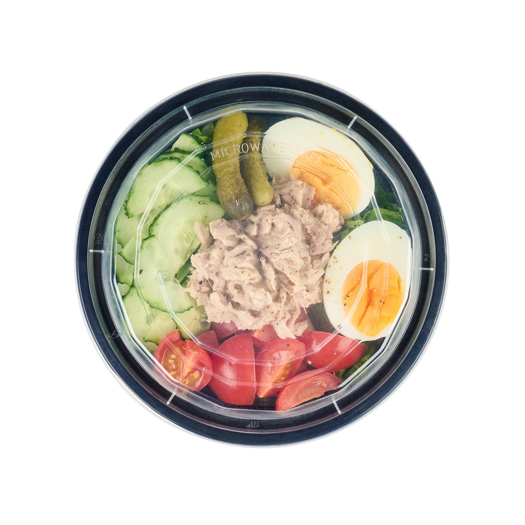 Asporto 16 oz Round Black Plastic To Go Box - with Clear Lid, Microwavable - 6 1/4" x 6 1/4" x 1 3/4" - 100 count box