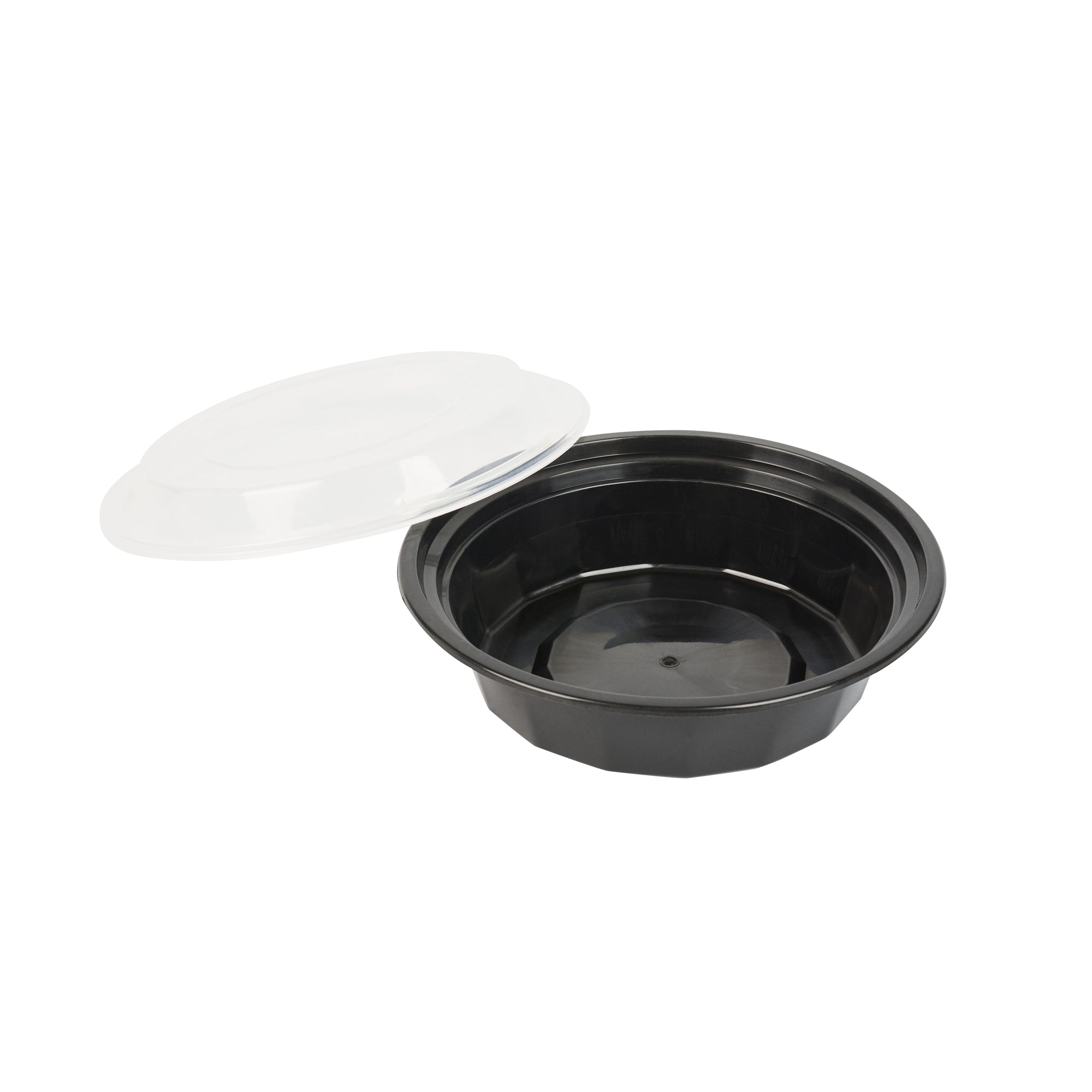 Asporto 16 oz Round Black Plastic To Go Box - with Clear Lid, Microwavable - 6 1/4" x 6 1/4" x 1 3/4" - 100 count box