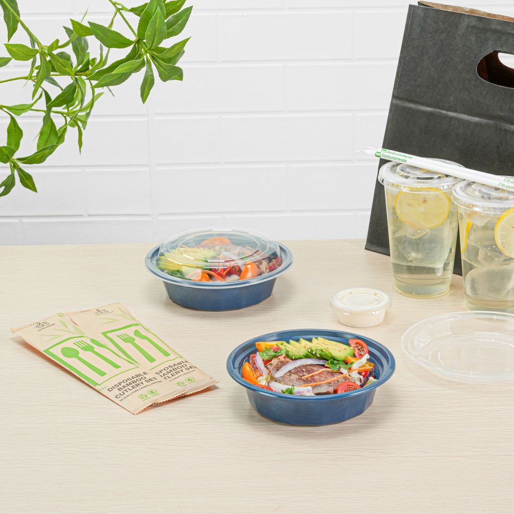 Asporto 16 oz Round Midnight Blue Plastic To Go Box - with Clear Lid, Microwavable - 6 1/4" x 6 1/4" x 1 3/4" - 100 count box