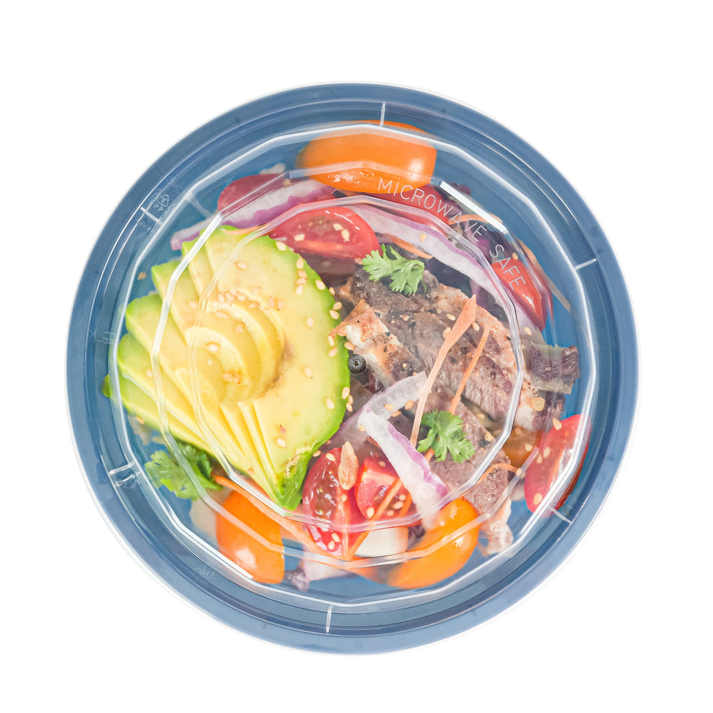 Asporto 16 oz Round Midnight Blue Plastic To Go Box - with Clear Lid, Microwavable - 6 1/4" x 6 1/4" x 1 3/4" - 100 count box