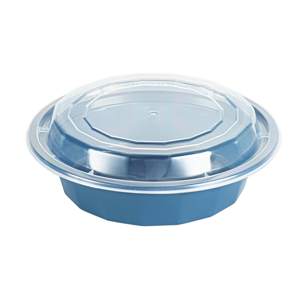 Asporto 16 oz Round Midnight Blue Plastic To Go Box - with Clear Lid, Microwavable - 6 1/4" x 6 1/4" x 1 3/4" - 100 count box