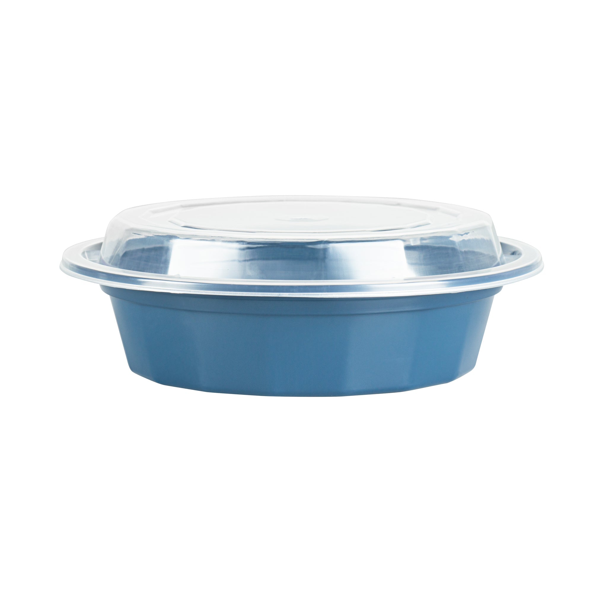 Asporto 16 oz Round Midnight Blue Plastic To Go Box - with Clear Lid, Microwavable - 6 1/4" x 6 1/4" x 1 3/4" - 100 count box