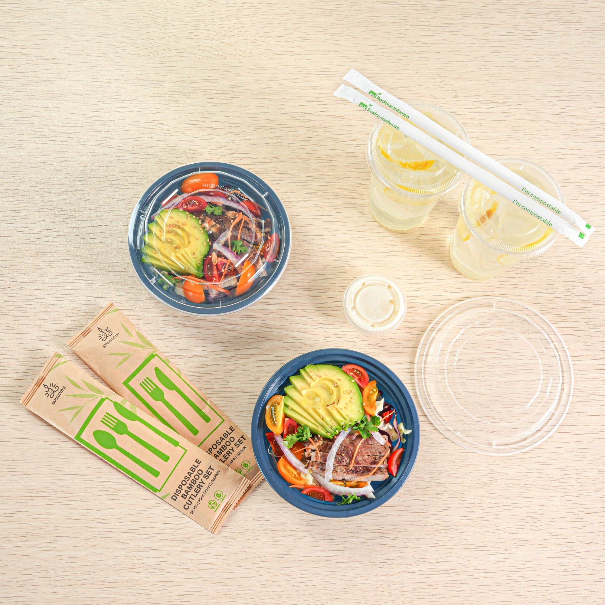 Asporto 16 oz Round Midnight Blue Plastic To Go Box - with Clear Lid, Microwavable - 6 1/4" x 6 1/4" x 1 3/4" - 100 count box