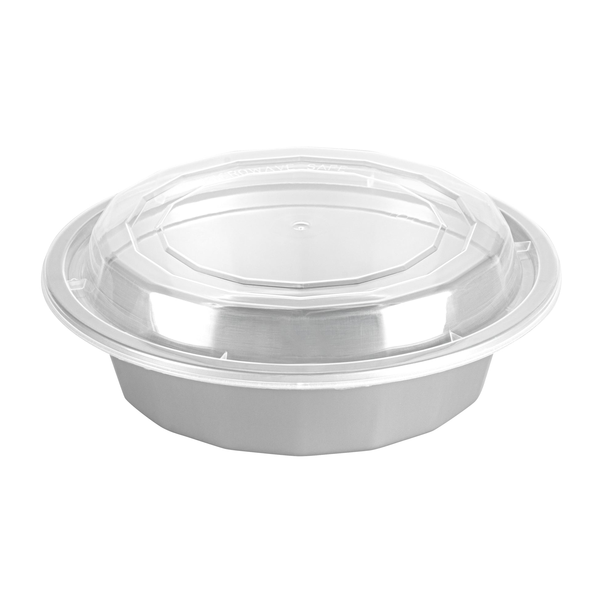 Asporto 16 oz Round Silver Plastic To Go Box - with Clear Lid, Microwavable - 6 1/4" x 6 1/4" x 1 3/4" - 100 count box