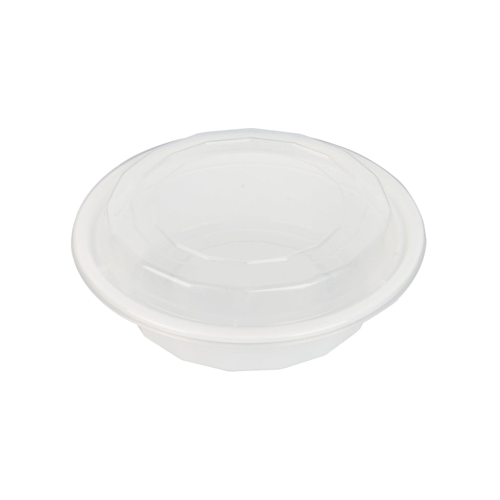 Asporto 16 oz Round White Plastic To Go Box - with Clear Lid, Microwavable - 6 1/4" x 6 1/4" x 1 3/4" - 100 count box