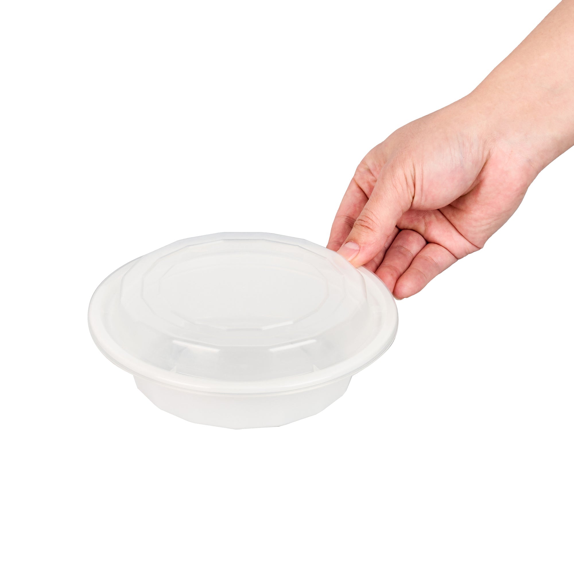 Asporto 16 oz Round White Plastic To Go Box - with Clear Lid, Microwavable - 6 1/4" x 6 1/4" x 1 3/4" - 50 count box