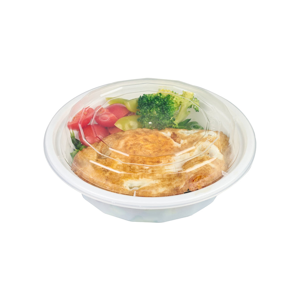 Asporto 16 oz Round White Plastic To Go Box - with Clear Lid, Microwavable - 6 1/4" x 6 1/4" x 1 3/4" - 50 count box