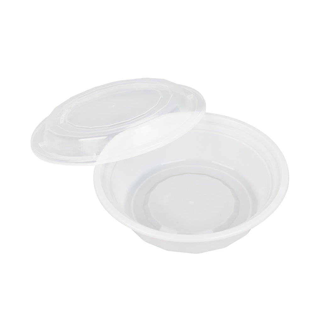 Asporto 16 oz Round White Plastic To Go Box - with Clear Lid, Microwavable - 6 1/4" x 6 1/4" x 1 3/4" - 50 count box
