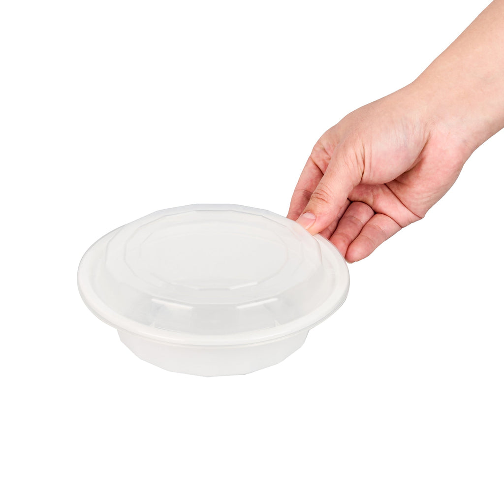 Asporto 16 oz Round White Plastic To Go Box - with Clear Lid, Microwavable - 6 1/4" x 6 1/4" x 1 3/4" - 100 count box