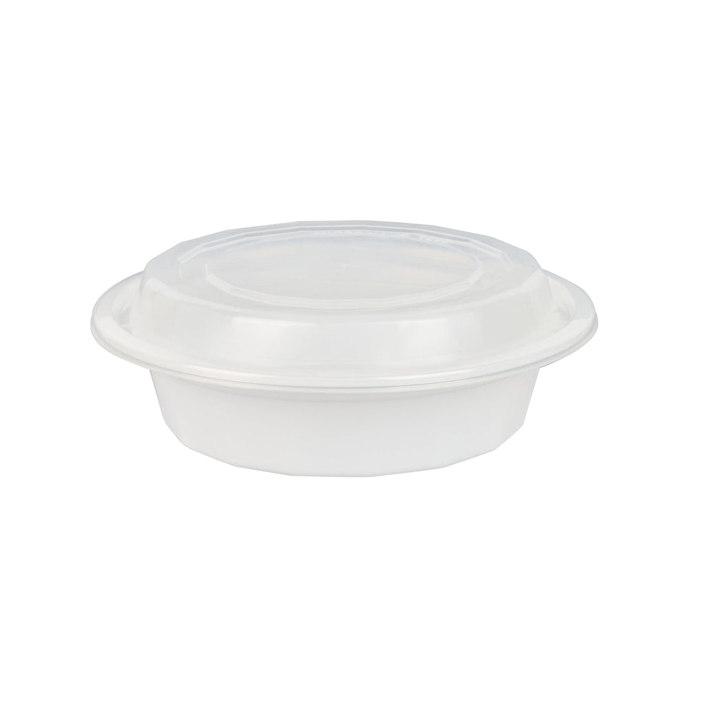 Asporto 16 oz Round White Plastic To Go Box - with Clear Lid, Microwavable - 6 1/4" x 6 1/4" x 1 3/4" - 100 count box