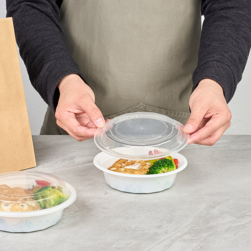 Asporto 16 oz Round White Plastic To Go Box - with Clear Lid, Microwavable - 6 1/4" x 6 1/4" x 1 3/4" - 100 count box