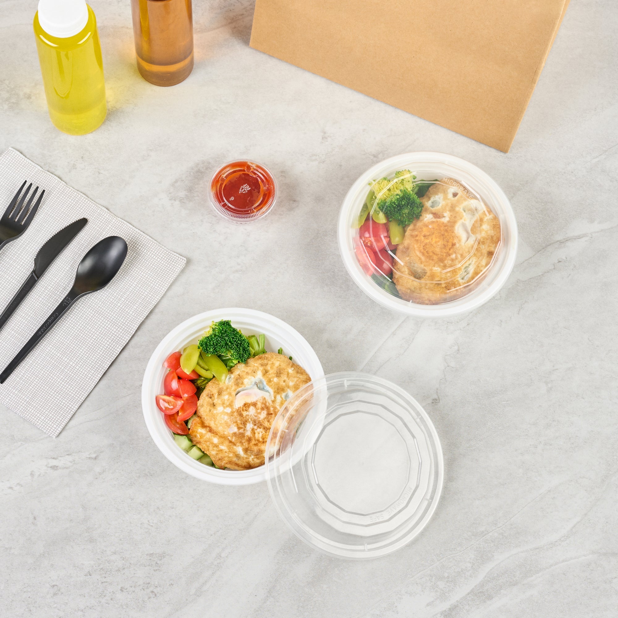 Asporto 16 oz Round White Plastic To Go Box - with Clear Lid, Microwavable - 6 1/4" x 6 1/4" x 1 3/4" - 100 count box