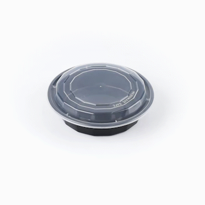 Asporto 24 oz Round Black Plastic To Go Box - with Clear Lid, Microwavable - 7 1/4" x 7 1/4" x 1 1/2" - 50 count box