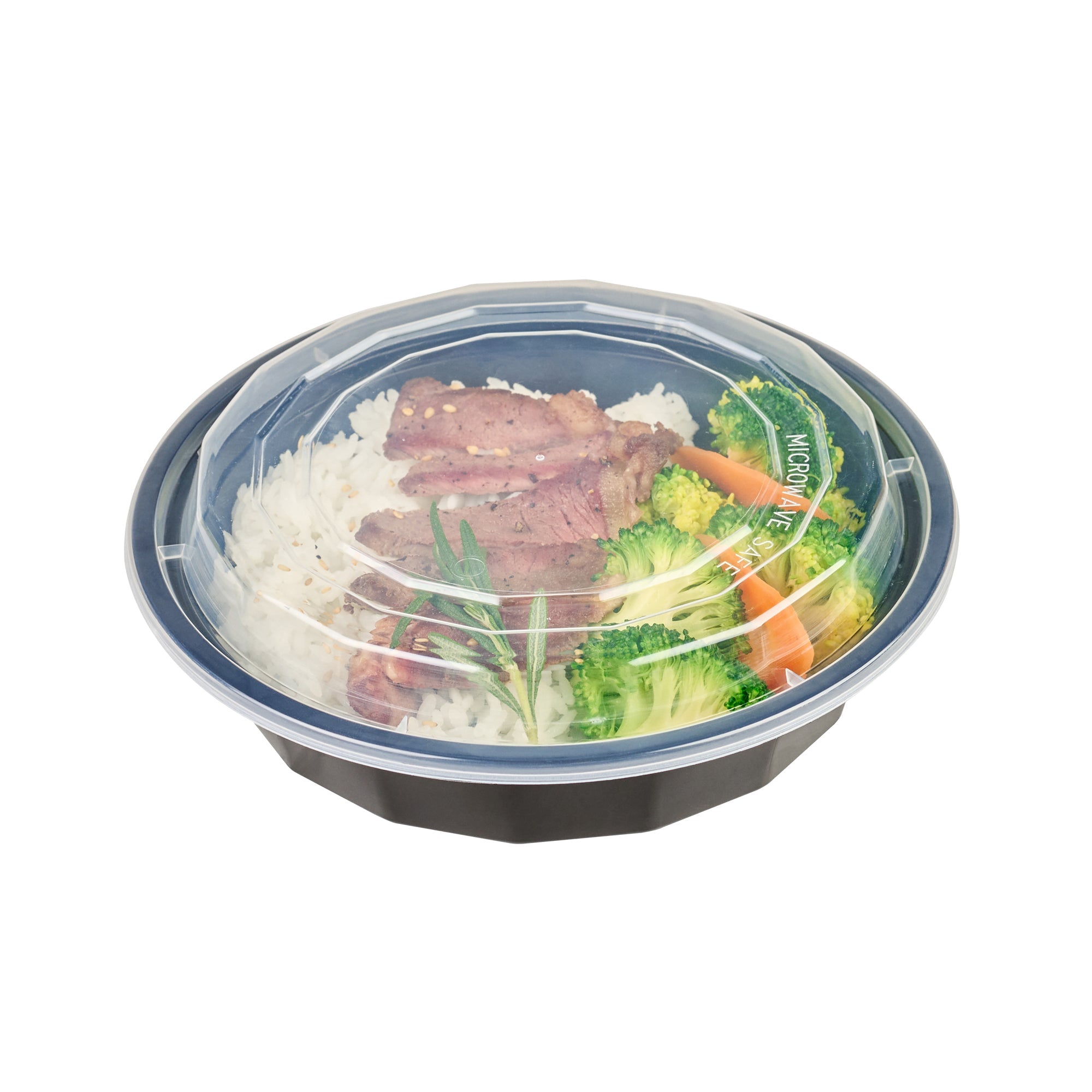 Asporto 24 oz Round Black Plastic To Go Box - with Clear Lid, Microwavable - 7 1/4" x 7 1/4" x 1 1/2" - 100 count box