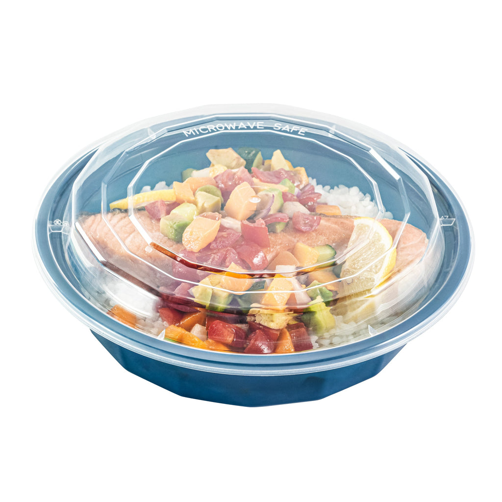 Asporto 24 oz Round Midnight Blue Plastic To Go Box - with Clear Lid, Microwavable - 7 1/4" x 7 1/4" x 1 1/2" - 100 count box