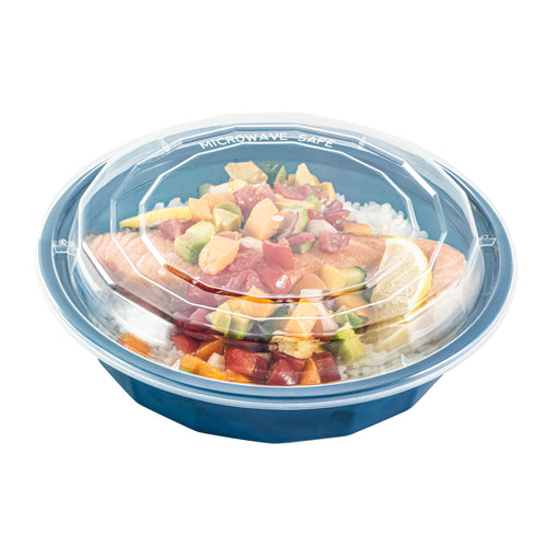 Asporto 24 oz Round Midnight Blue Plastic To Go Box - with Clear Lid, Microwavable - 7 1/4" x 7 1/4" x 1 1/2" - 100 count box