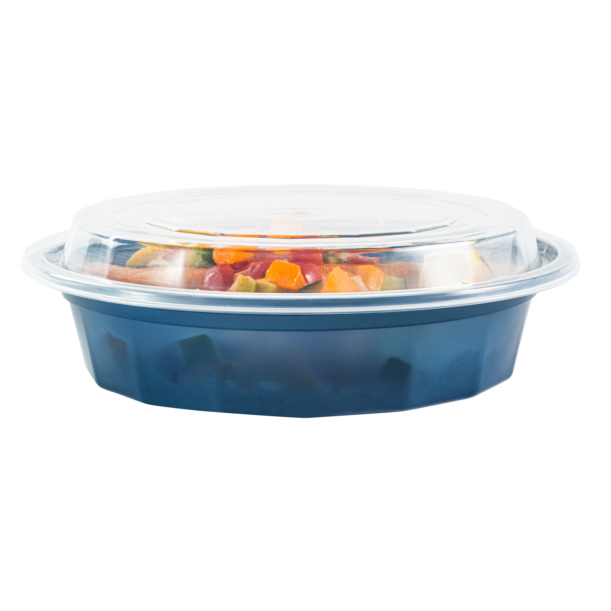 Asporto 24 oz Round Midnight Blue Plastic To Go Box - with Clear Lid, Microwavable - 7 1/4" x 7 1/4" x 1 1/2" - 100 count box