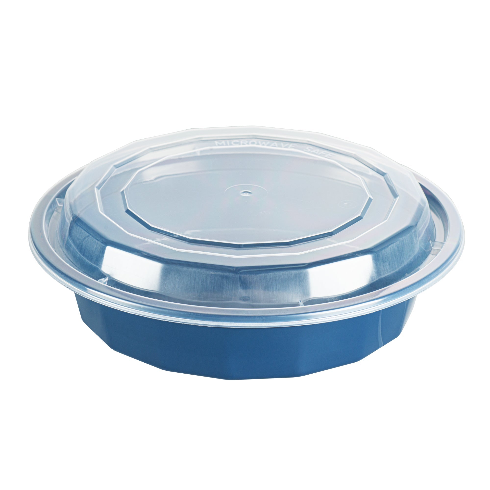 Asporto 24 oz Round Midnight Blue Plastic To Go Box - with Clear Lid, Microwavable - 7 1/4" x 7 1/4" x 1 1/2" - 100 count box