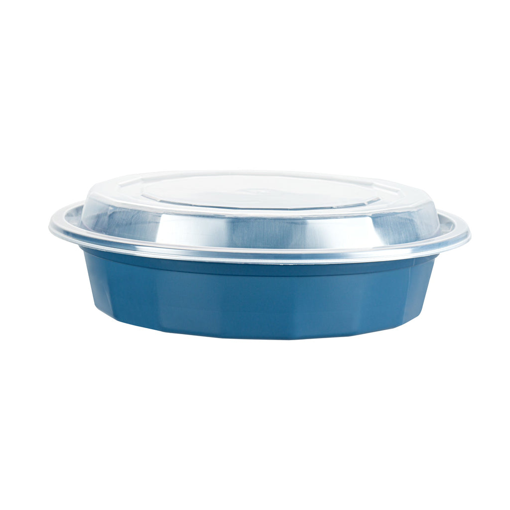 Asporto 24 oz Round Midnight Blue Plastic To Go Box - with Clear Lid, Microwavable - 7 1/4" x 7 1/4" x 1 1/2" - 100 count box