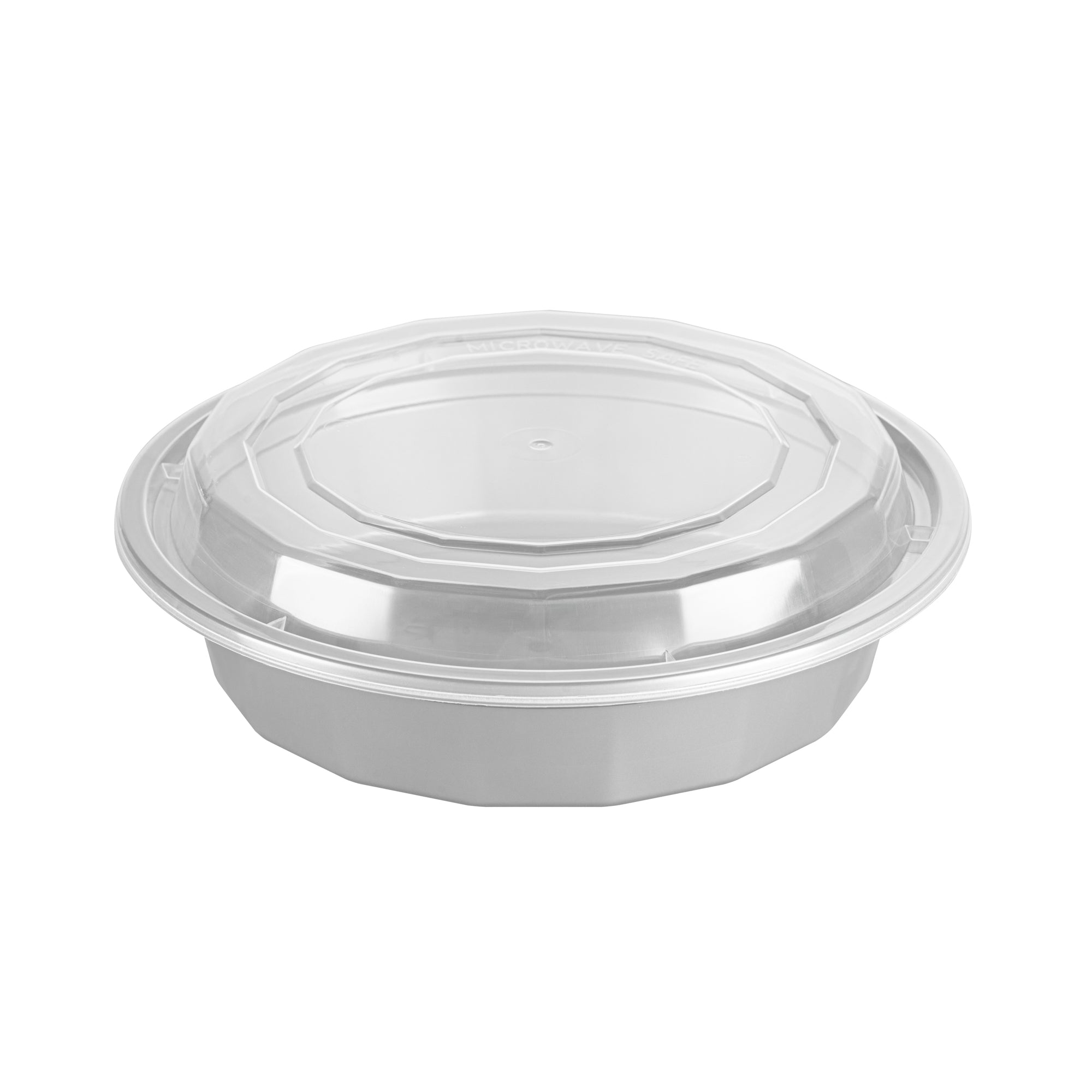 Asporto 24 oz Round Silver Plastic To Go Box - with Clear Lid, Microwavable - 7 1/4" x 7 1/4" x 1 1/2" - 100 count box