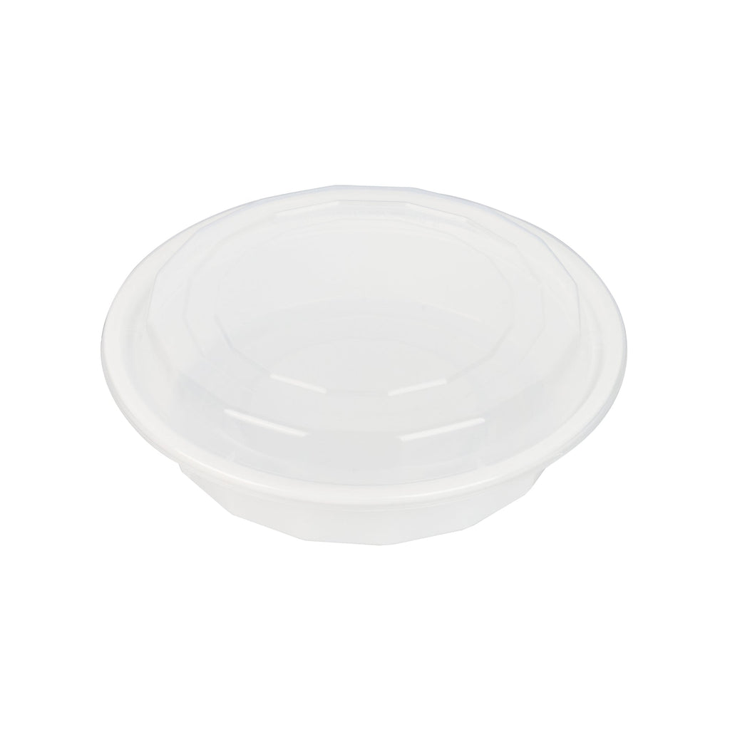 Asporto 24 oz Round White Plastic To Go Box - with Clear Lid, Microwavable - 7 1/4" x 7 1/4" x 1 1/2" - 50 count box