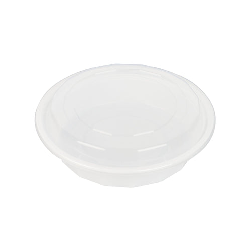 Asporto 24 oz Round White Plastic To Go Box - with Clear Lid, Microwavable - 7 1/4" x 7 1/4" x 1 1/2" - 50 count box