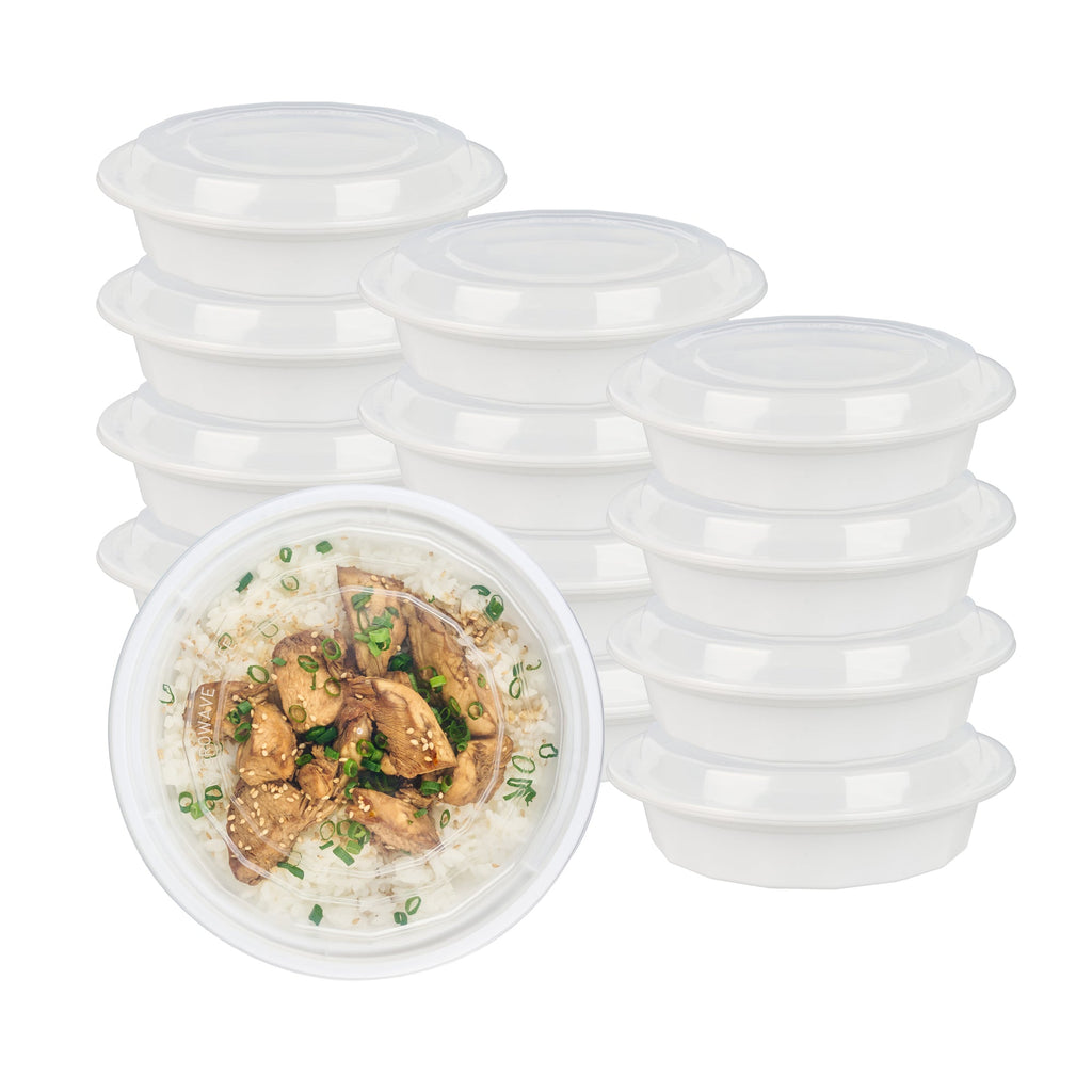 Asporto 24 oz Round White Plastic To Go Box - with Clear Lid, Microwavable - 7 1/4" x 7 1/4" x 1 1/2" - 50 count box