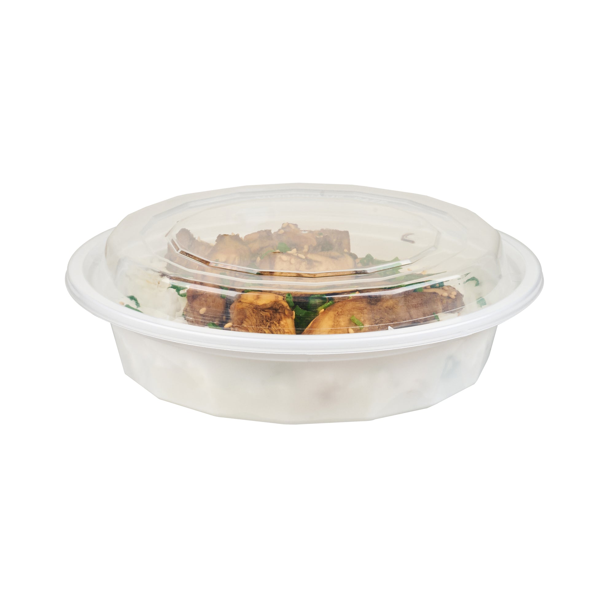 Asporto 24 oz Round White Plastic To Go Box - with Clear Lid, Microwavable - 7 1/4" x 7 1/4" x 1 1/2" - 50 count box