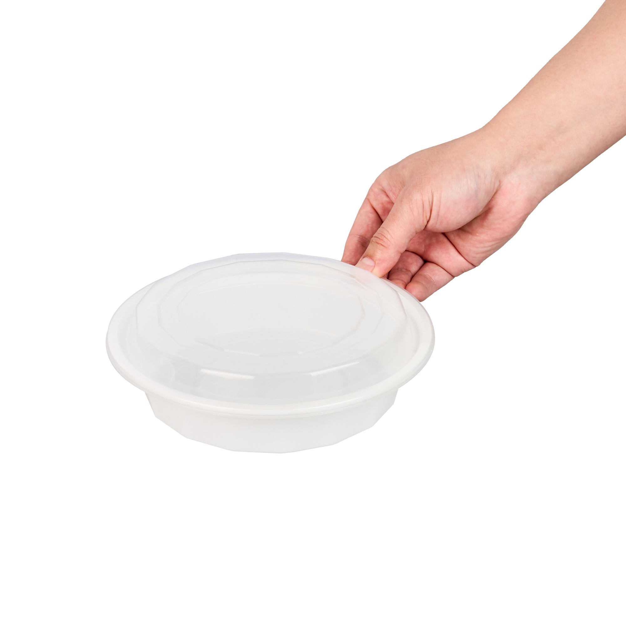 Asporto 24 oz Round White Plastic To Go Box - with Clear Lid, Microwavable - 7 1/4" x 7 1/4" x 1 1/2" - 100 count box