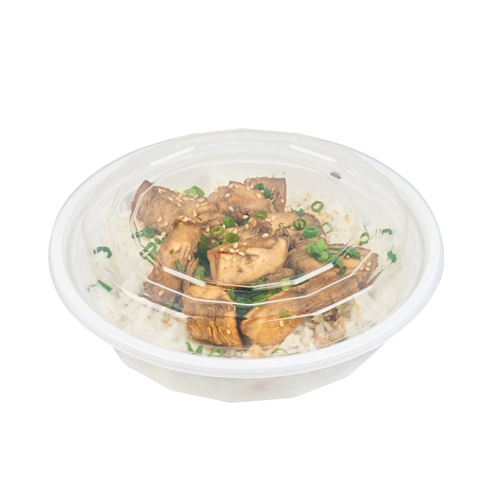 Asporto 24 oz Round White Plastic To Go Box - with Clear Lid, Microwavable - 7 1/4" x 7 1/4" x 1 1/2" - 100 count box