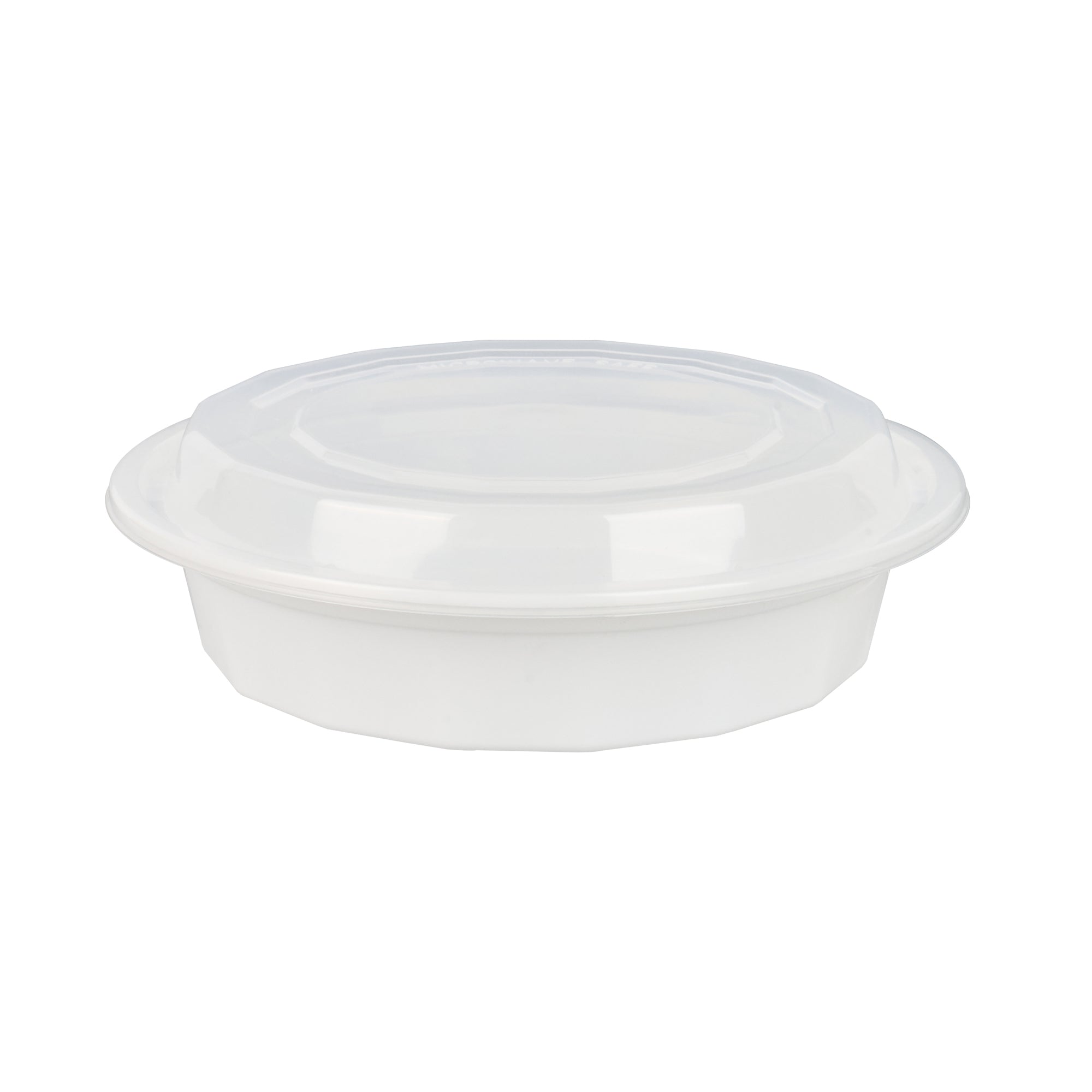 Asporto 24 oz Round White Plastic To Go Box - with Clear Lid, Microwavable - 7 1/4" x 7 1/4" x 1 1/2" - 100 count box