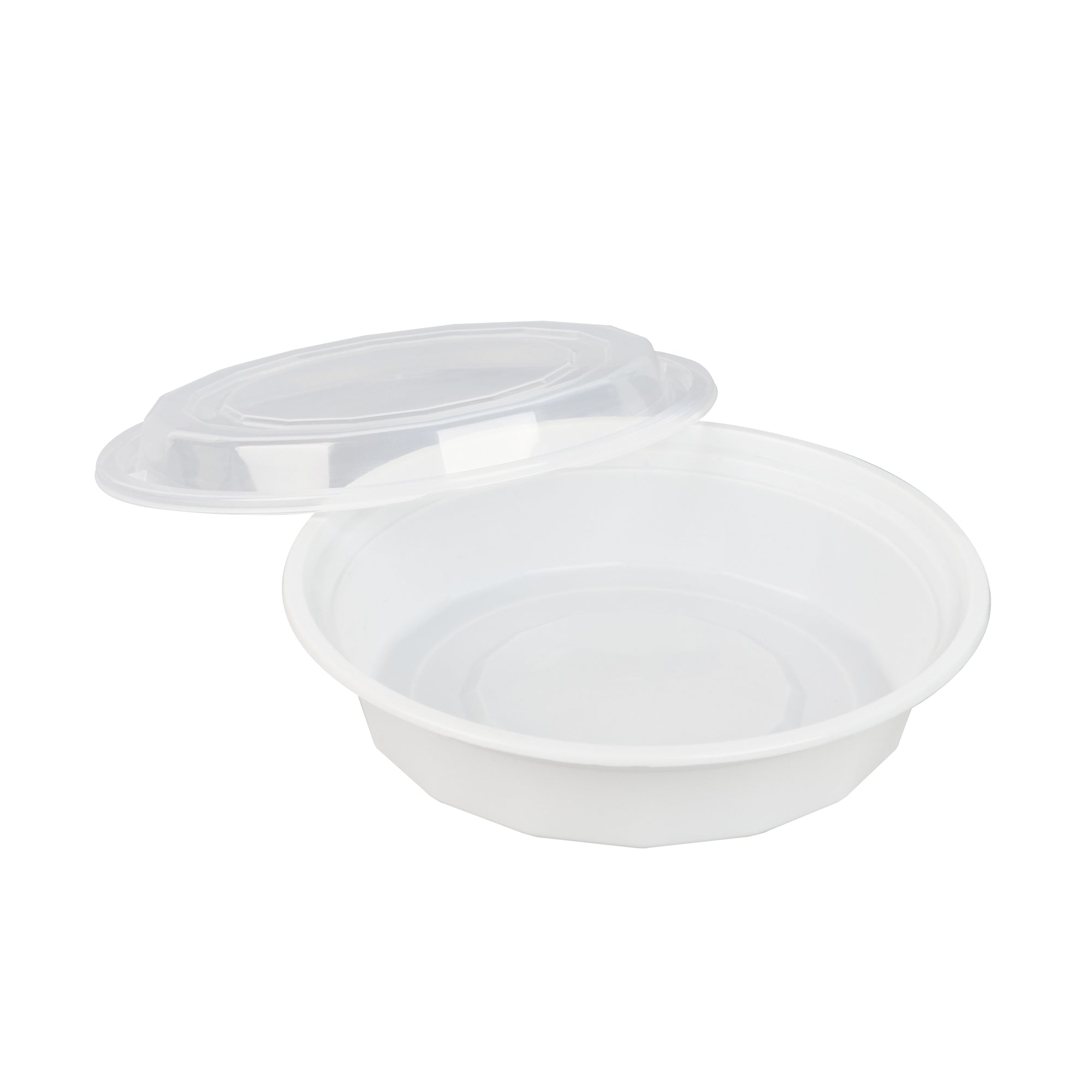 Asporto 24 oz Round White Plastic To Go Box - with Clear Lid, Microwavable - 7 1/4" x 7 1/4" x 1 1/2" - 100 count box