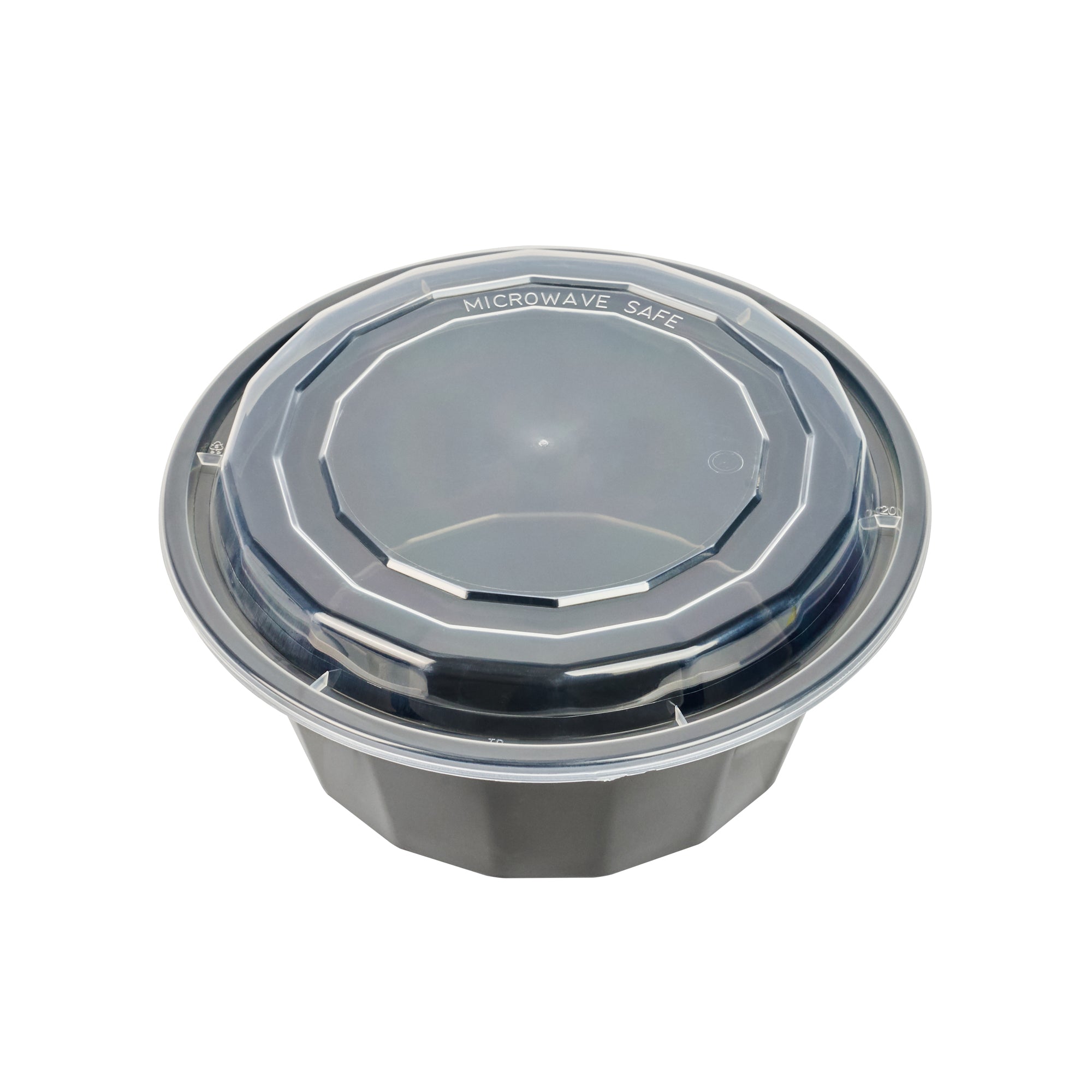 Asporto 32 oz Round Black Plastic To Go Box - with Clear Lid, Microwavable - 7 1/4" x 7 1/4" x 3" - 50 count box