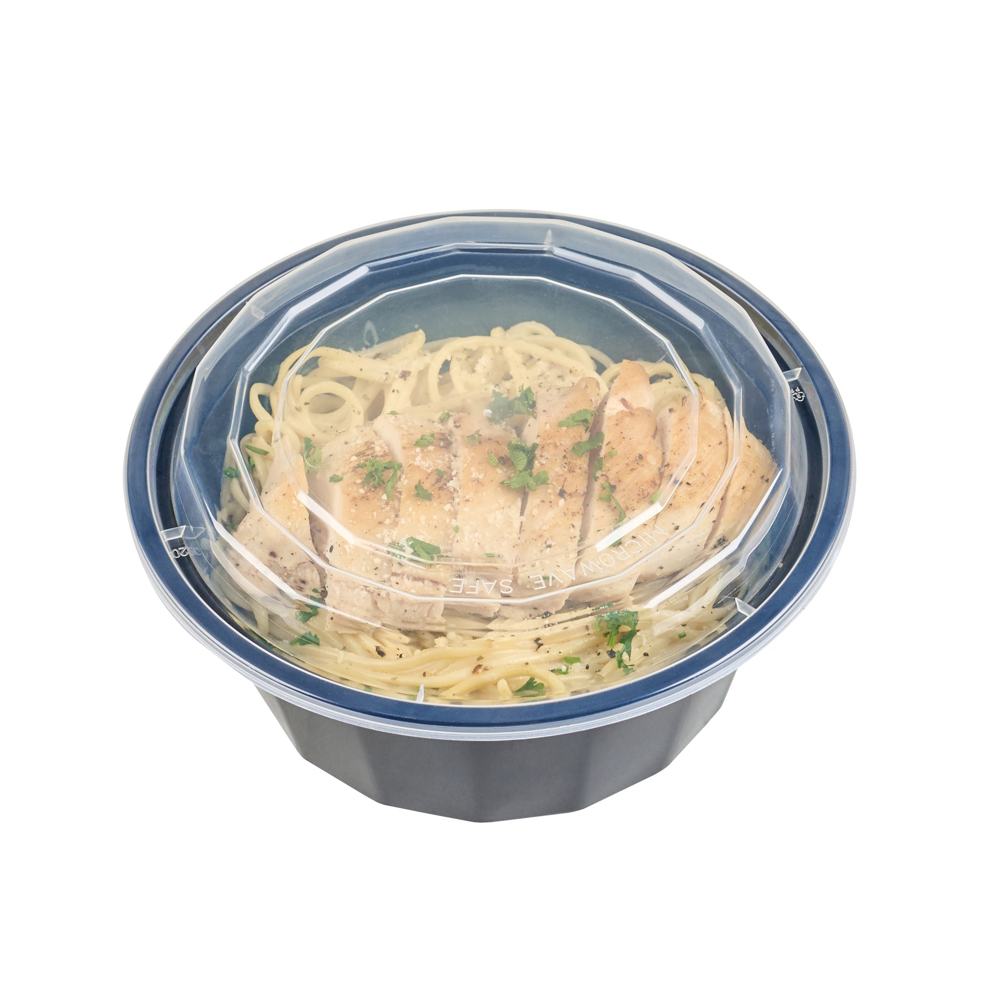Asporto 32 oz Round Black Plastic To Go Box - with Clear Lid, Microwavable - 7 1/4" x 7 1/4" x 3" - 50 count box
