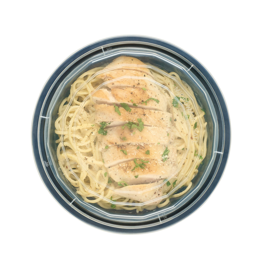 Asporto 32 oz Round Black Plastic To Go Box - with Clear Lid, Microwavable - 7 1/4" x 7 1/4" x 3" - 50 count box