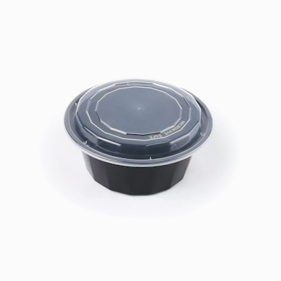 Asporto 32 oz Round Black Plastic To Go Box - with Clear Lid, Microwavable - 7 1/4" x 7 1/4" x 3" - 50 count box