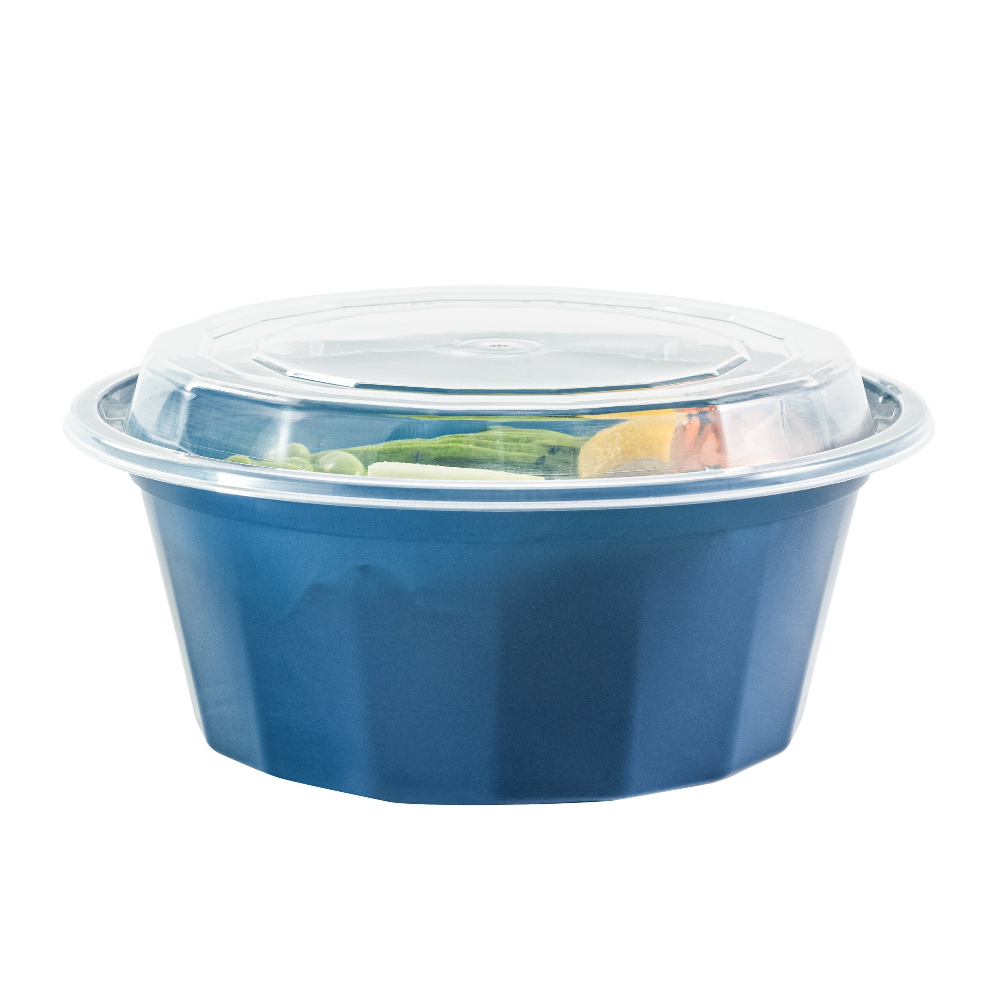 Asporto 32 oz Round Midnight Blue Plastic To Go Box - with Clear Lid, Microwavable - 7 1/4" x 7 1/4" x 3" - 100 count box